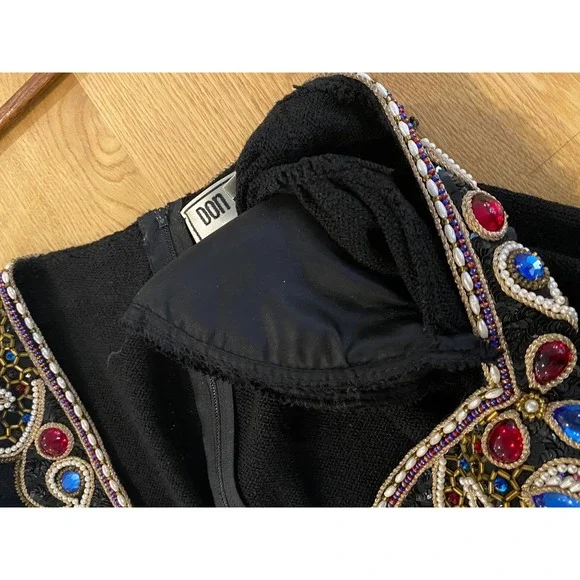 VTG Don Sayres For Wellmore Sz 8 Jeweled Knit Sheath Dress Black shoulder pads